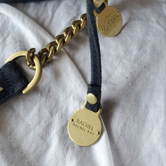 Rachel Roy & Jessica Stam Navy Leather Bucket Bag with Bronze-Gold - Picture 4 of 11